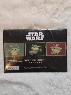 Star Wars Grogu Art Print Set 3 4x6s- Black & Green & Red